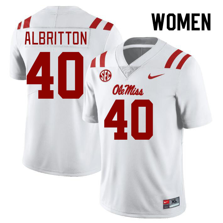 Women #40 Jason Albritton Ole Miss Rebels College Football Jerseys Stitched-White